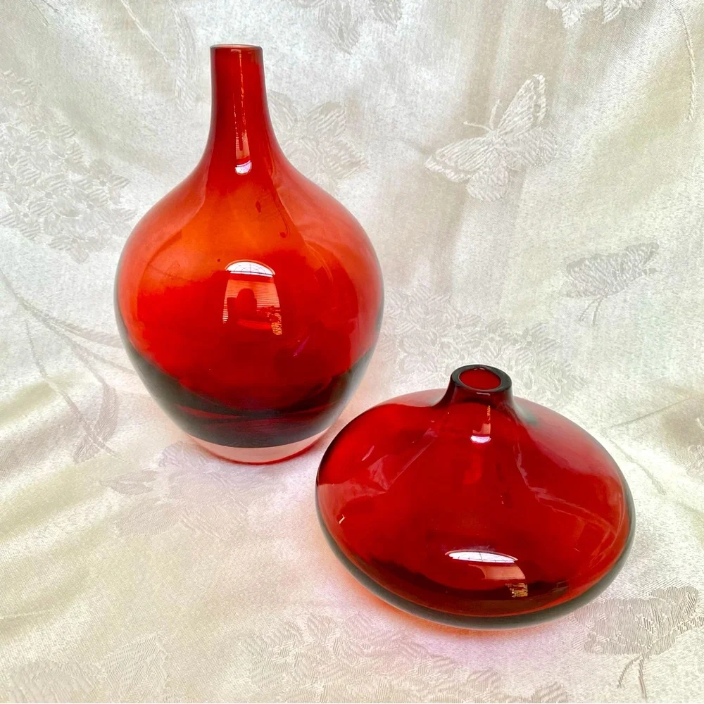 Set of 2 Retired IKEA Salong Ruby Red Blown Glass Vases